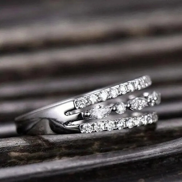 ✨Eternity 925 Silver Plated CZ Three  Stackable Dainty Ring for Women, UNVN12319 - Picture 6 of 6